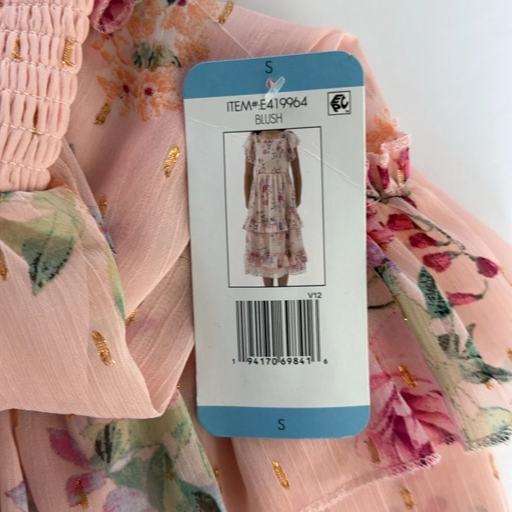 Rare Editions Girls Pink and Orange Tiered Ruffled Sundress Size Small‎ NWT